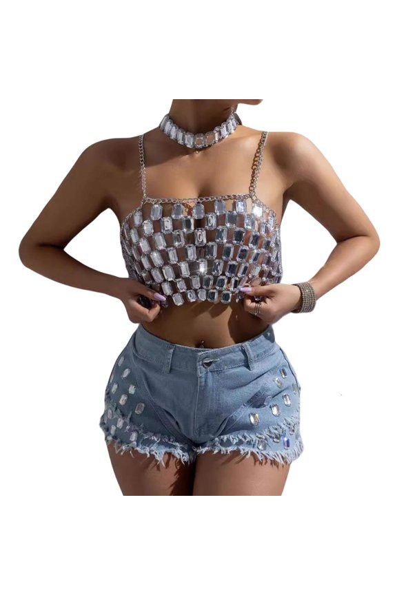Backless Crop Top Raves Party Body Jewelry Rhinestones Body Chain Body Jewelry