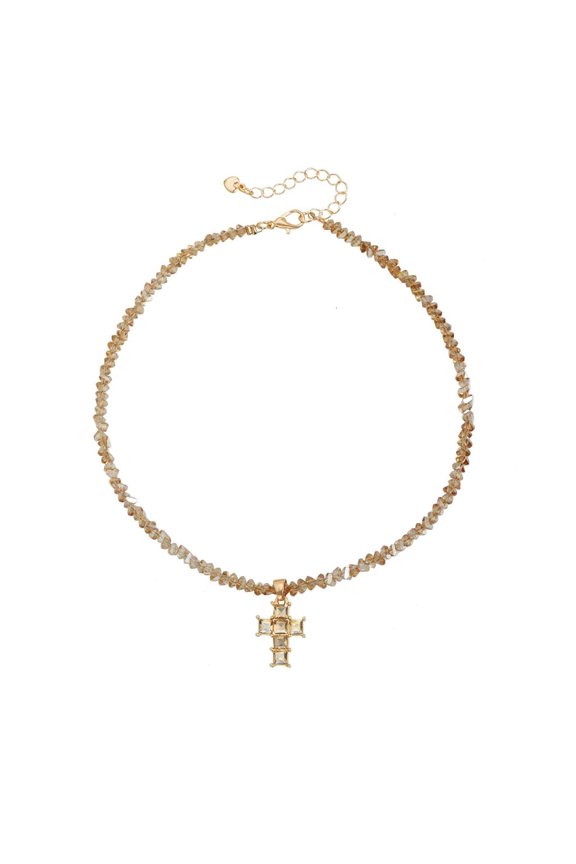 Beautiful Sparkling Triangular Crystal Crosses Necklace Offering Dazzling Shine And Alloy Durability For Visual Appeal