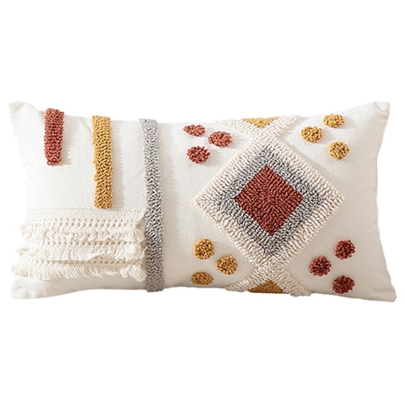 CIYISON Boho Tufted Embroidery Throw Pillow for Case with Tassels Patchwork Multicolor Geometric Diamond Striped Cushion Cover D