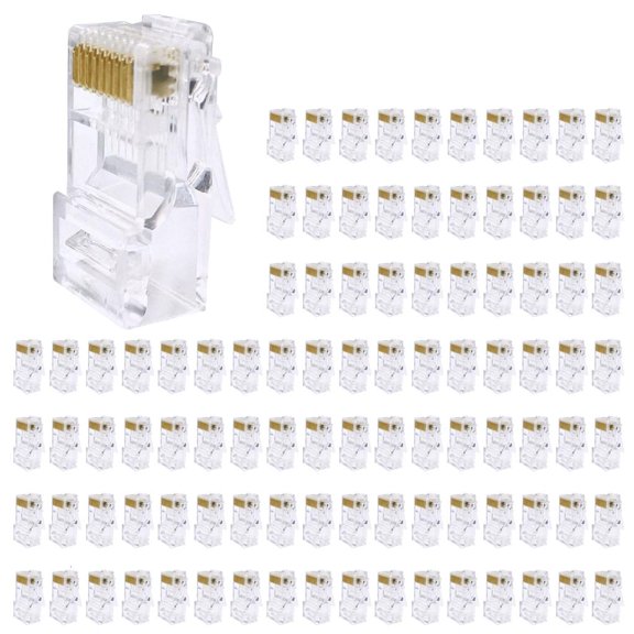 CIYISON Bulk 100Pcs Cat5e RJ45 Crimp Connectors 8 Position Gold Plated Terminals for Ethernet Wiring