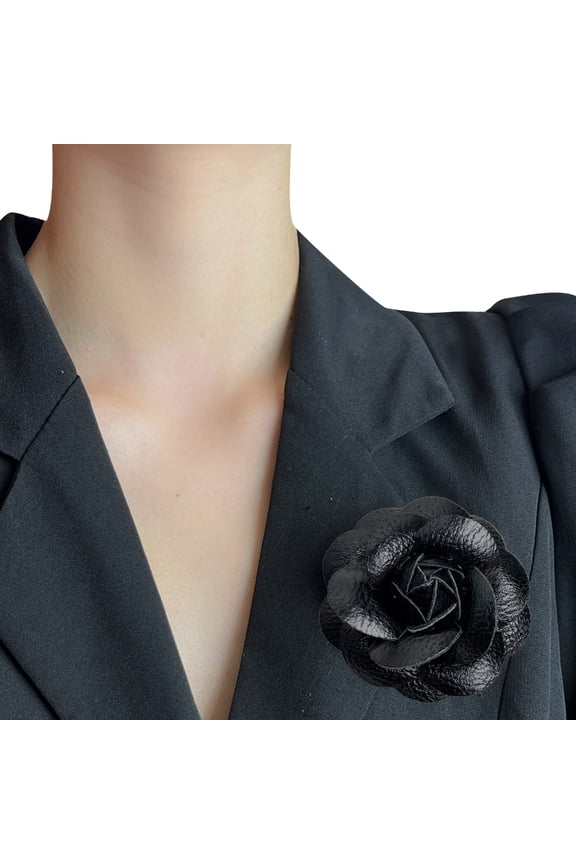 Camellia Lapel Pin PU Leather Flower Shaped Breastpin Accessory Brooch Ornament