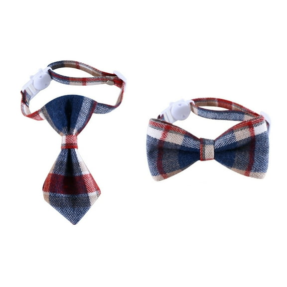 CIYISON Cat Christmas Costume Kitten Bowtie Collar Plaids Necktie Pet Accessories 2PCS