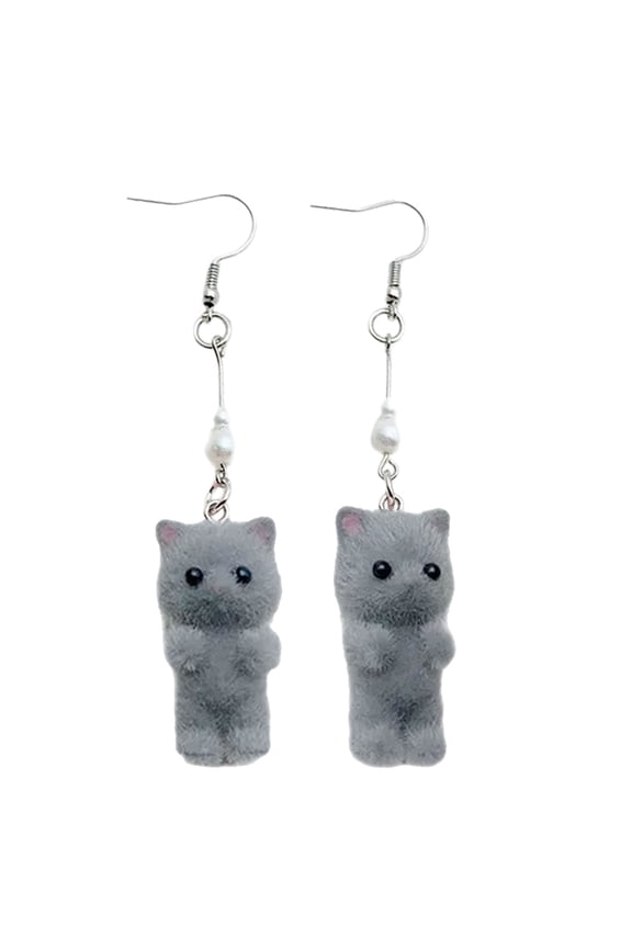 Cats Shaped Ear Dangle Earrings Flocking Animal Ear Pendants Soft and Comfortable Ear Rings Jewelry for Everyday Wear