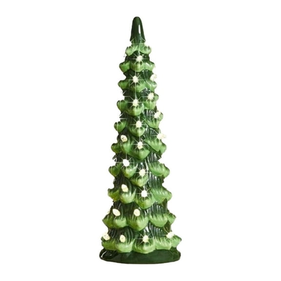 CIYISON Ceramic Christmas Trees, Pre-Lit Hand-Painted Tabletop Holiday Decoration w/Multicolor Bulbs, LED Lights – Green