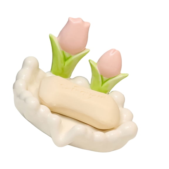 CIYISON Ceramic Soap Dish with Drain Rack Flower Shape Soap Tray for Bathroom and Kitchen Sink