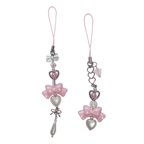 CIYISON Chic Beaded Bowknot Keyring Accessory Phone Charm for Women Beaded Keychain