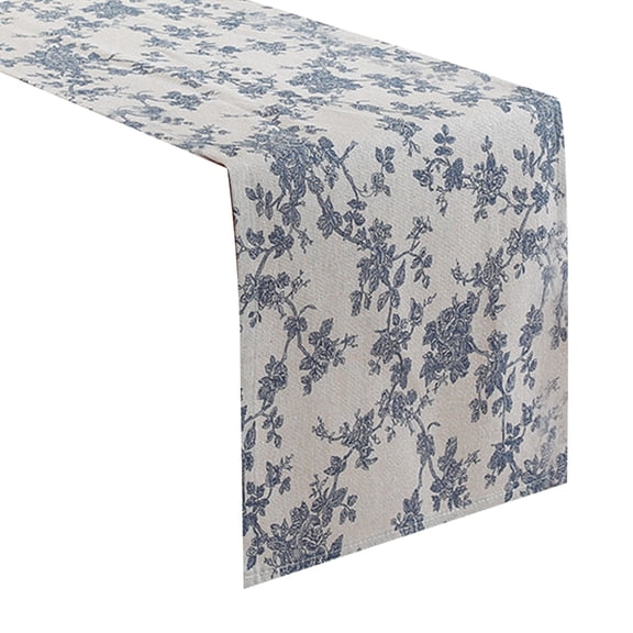 CIYISON Chinese Inspire Blue Tablecloth Cotton Linen Mixed Wrinkleproof Machine Washable Suitable for Rectangular Tables