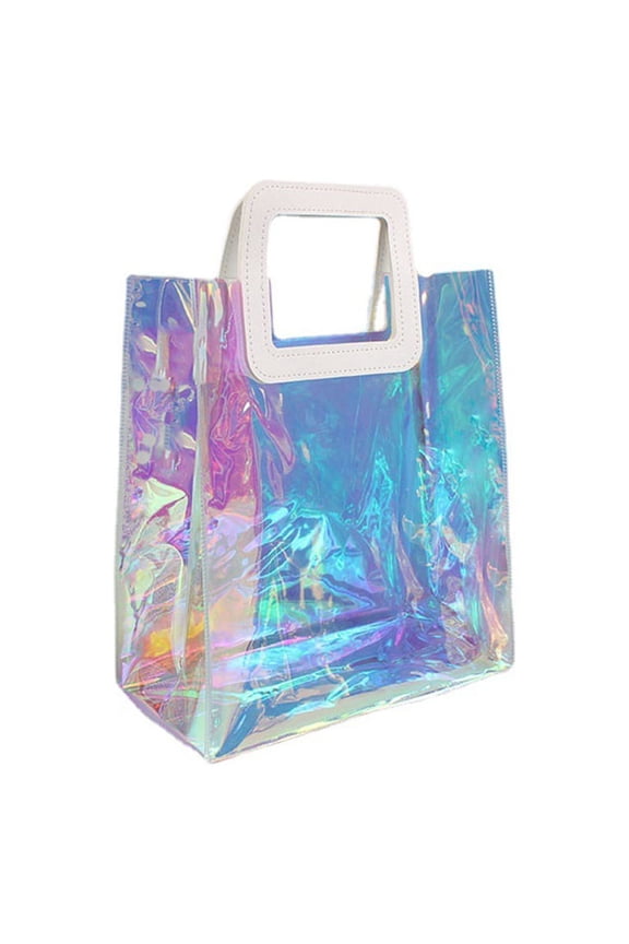 Clear Tote Bag Holographic Rainbow Work Shopping Bag Multi-Use Shoulder Handbag