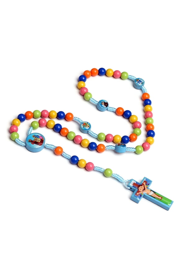 Colorful Cross Beaded Pendant Necklaces for Boy Girl Children Long Rosary Prayer