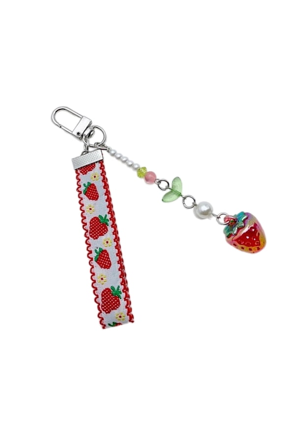 Cute Ribbon Strawberry Keychain Pendant Decorations Charm for Bag Backpack