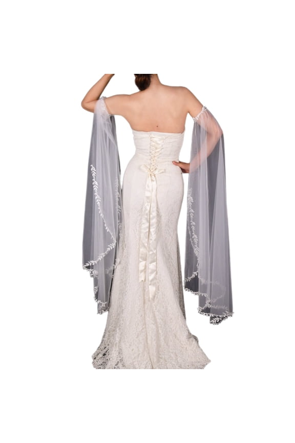 Detachable Wedding Arm Sleeve Shrugs Bridal Wedding Dress Long Arm Sleeves with Flower Edge Mesh Decorative Arm Cover