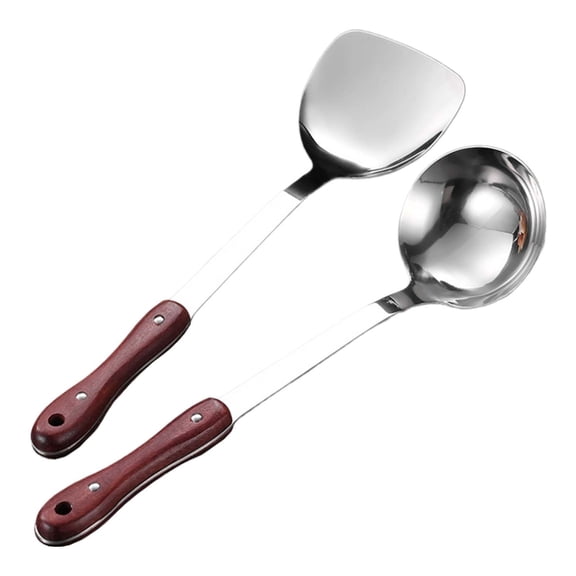 CIYISON Durable Stainless Steel Cooking Spatulas Spoon Set with Ergonomic Wood Handle