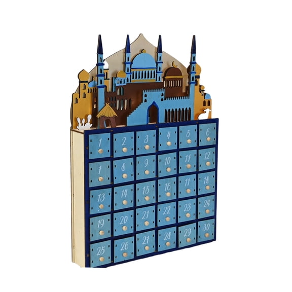 CIYISON Eid Ramadans Wood Countdown Calendar with LED Light and 30 Drawers Home Decors