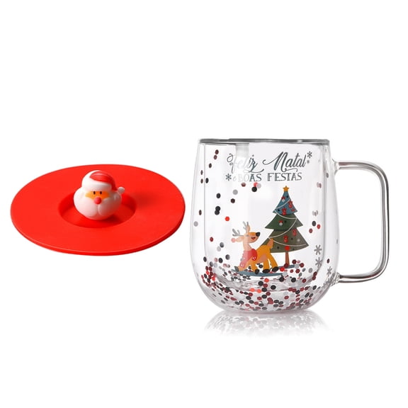 CIYISON Elegant Double Insulation Glass Cup Delicate Double Wall Glass Mug for Warm Beverages with Festival Christmas Touch