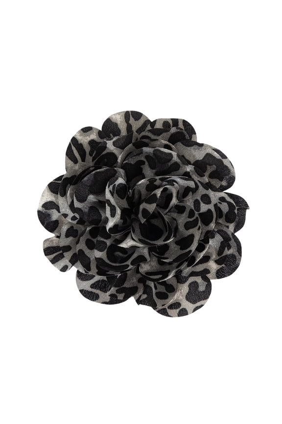 Elegant Floral Clip Brooch Leopard Print Flower Lapel Pin Exaggerated Corsage Clothing Accessory for Parties and Event