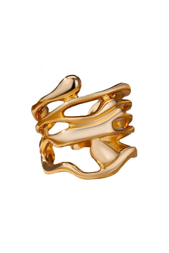 Elegant Wide Bands Gold Rings with Unique Lava Texture Portable Accessory for Fashionable Individuals Daily Use