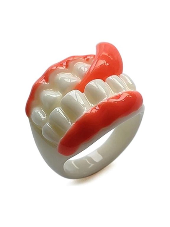 Fashion Irregular Teeth Shape Ring Simple Face Orange Finger Ring Teeth Shape Ring Face Orange Ring Funny Chunky Ring Unisex Party Jewelry
