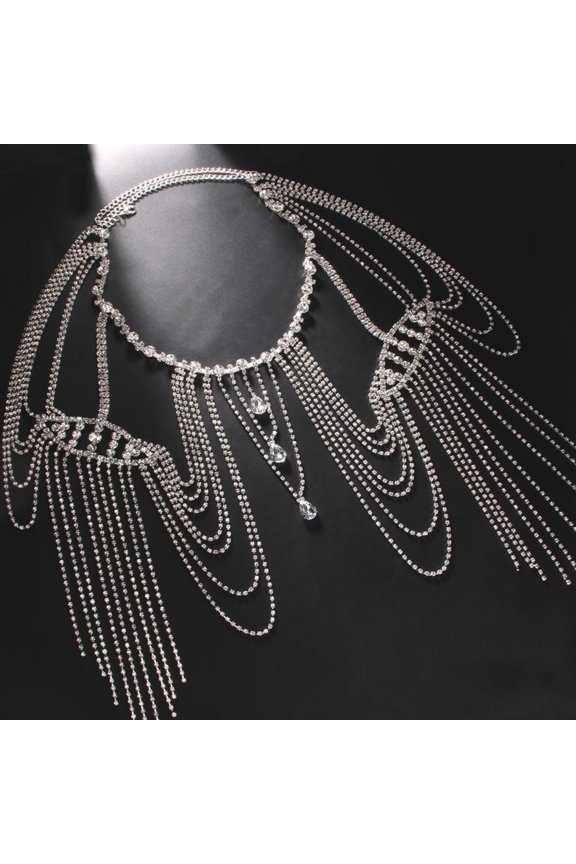 Fashionable Crystals Tassels Arm Chain Punk Sturdy Metal Shoulder Necklace Accessory for Women Special Occasions
