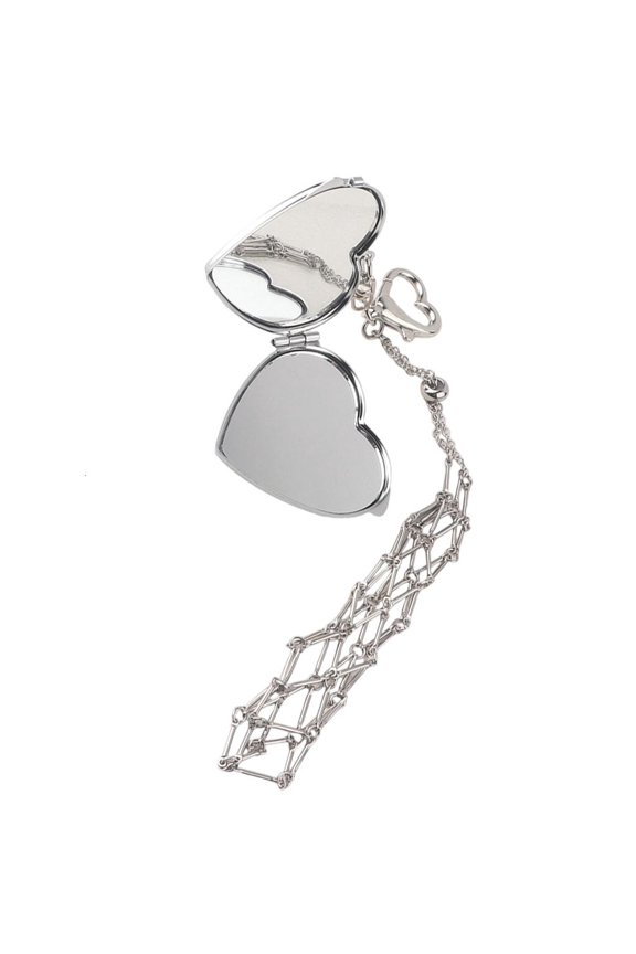 Fashionable Silver Heart Keychain Mirror Holder For Cosmetics Keys Accessories
