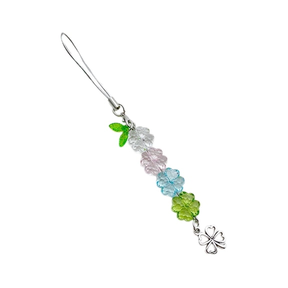 CIYISON Four Leaf Clovers Keychain Colorful Beaded Phone Charm Fashionable Symbol of Luck Keyring Ornament Colorful Mobile Chain