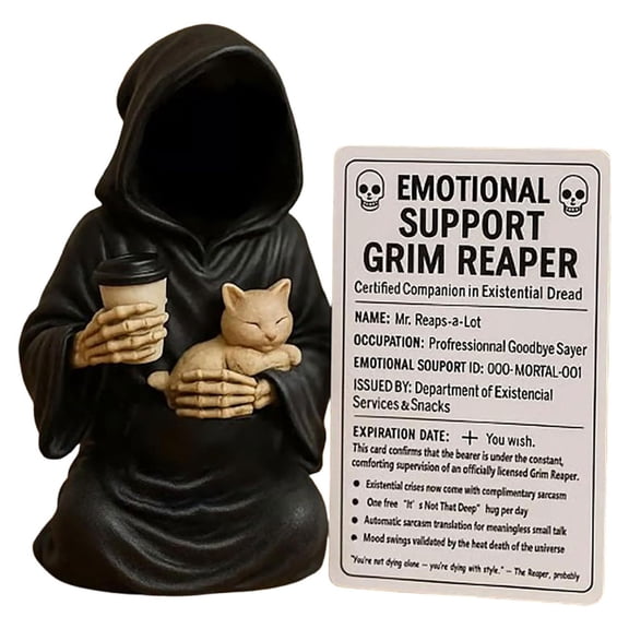 CIYISON Fun Emotionally Support Statue Gothic Decors Resins Death Figurine With Napping Cats Design Halloween Encouragement Gift