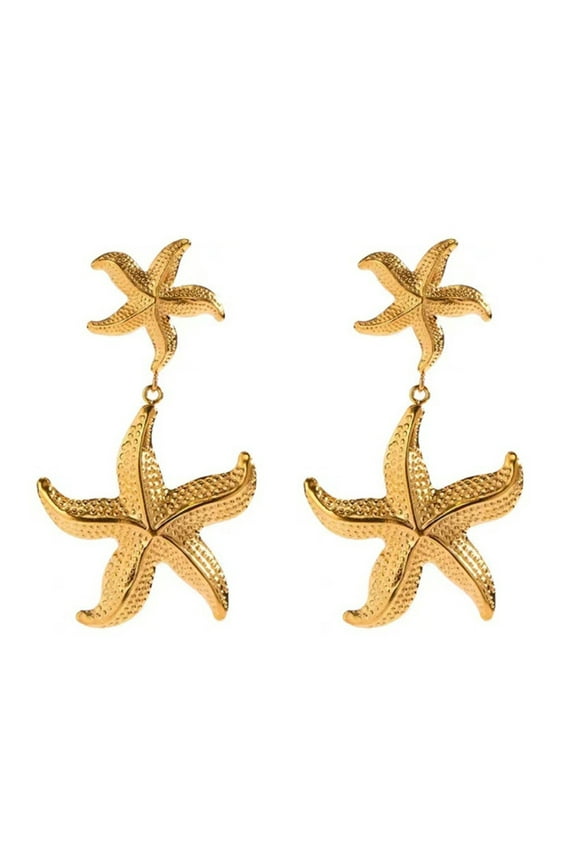 Gold Color Starfish Pendant Earrings for Women Fashion Ear Dangle Waterproof Jewelry Summers Beach Holiday Handcrafted