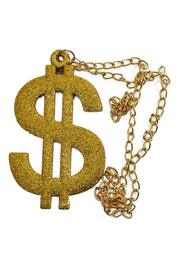 Golden Chain Dollars Sign Necklace Pendant Golden Necklace Rapper Chain Costumes