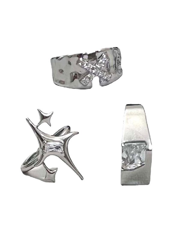 Harajuku Y2k Accessories Shiny Cross-shape Irregular Crystal Rings for Women