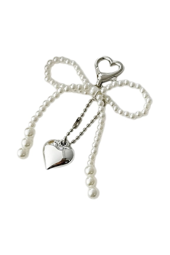 Heart Pearl Bowknot Keychain Pendant Hanging Decoration Backpack Bag Charm