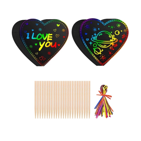 CIYISON Heart Shaped Scratch Cards for Kid Birthday Party DIY Valentine Card Art Crafts