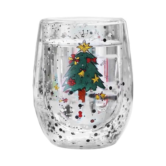 CIYISON Heat Resistant Double Glass Water Cup Drinkware with Festives Christmas Pattern