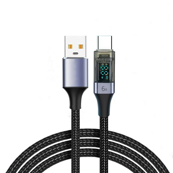 CIYISON Heavy USB A to Type C Data Sync Cable 66W with LED Display for Mobile Devices