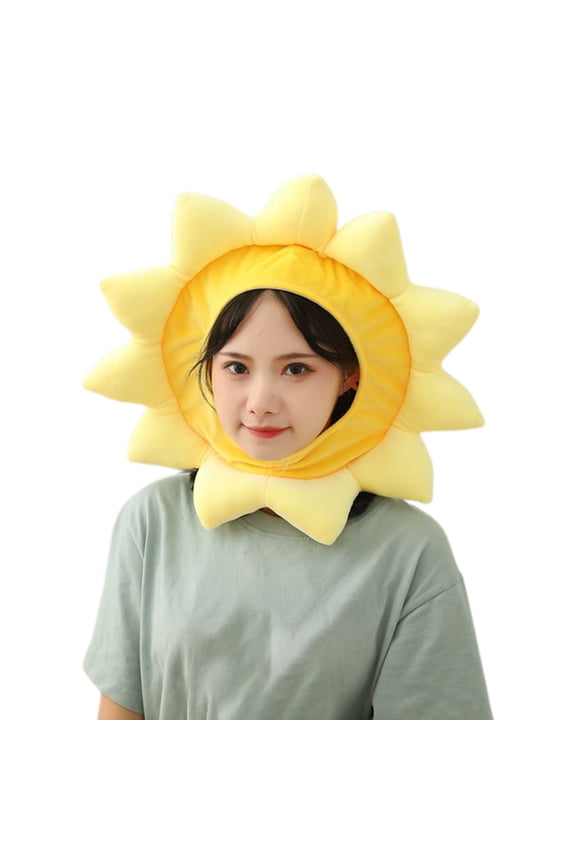 Kawaii Cartoon Yellow Sunflower Plush Hat Funny Stuffed Toys Headgear Warm Beanie Earflap Cap Cosplay Party Props