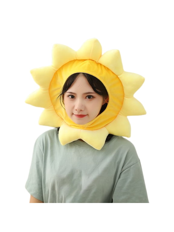 Kawaii Cartoon Yellow Sunflower Plush Hat Funny Stuffed Toys Headgear Warm Beanie Earflap Cap Cosplay Party Props