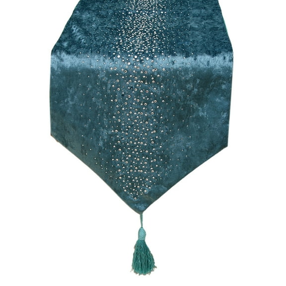 CIYISON Luxury Ironing Rhinestones Table Runner Tablecloth with Tassel Placemat Dining Desk Cloth Mat Home Party Decorations
