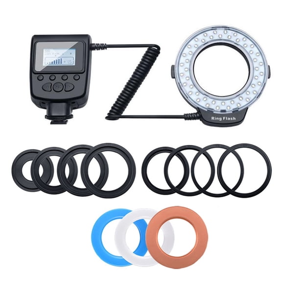 CIYISON Macro Flash Light With LCD Display 7 Brightness Setting 8 Mount Rings Camera Tool