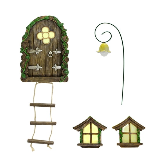 CIYISON Miniatures Fairy Tree Door with Glow Versatile Windows Tree Statues for Trees