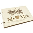 thumbnail image 1 of CIYISON Mr Mrs Wedding Guest Book Personalized Wooden Lovebirds Guestbook Signature Book, 1 of 10
