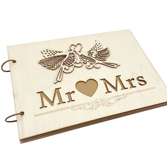 CIYISON Mr Mrs Wedding Guest Book Personalized Wooden Lovebirds Guestbook Signature Book