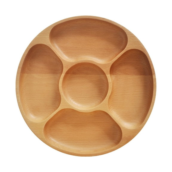 CIYISON Multi-Divided Wooden Dried Fruit Dessert Plate Round Table Tray Cake Display