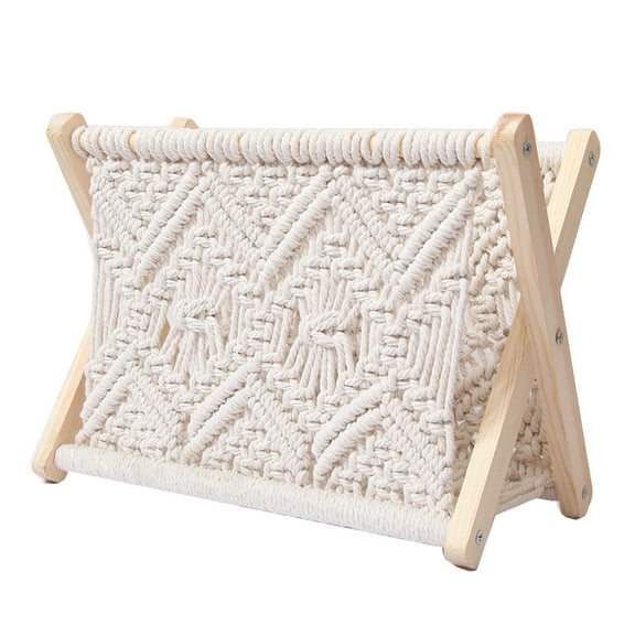 CIYISON Nordic Cotton Woven Storage Basket Boho Macrame Magazine Rack Desktop Book Shelf