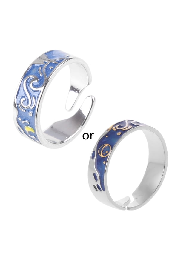 Novelty Van Gogh Starry for Sky Finger Ring Adjustable Open Lover Rings for Coup