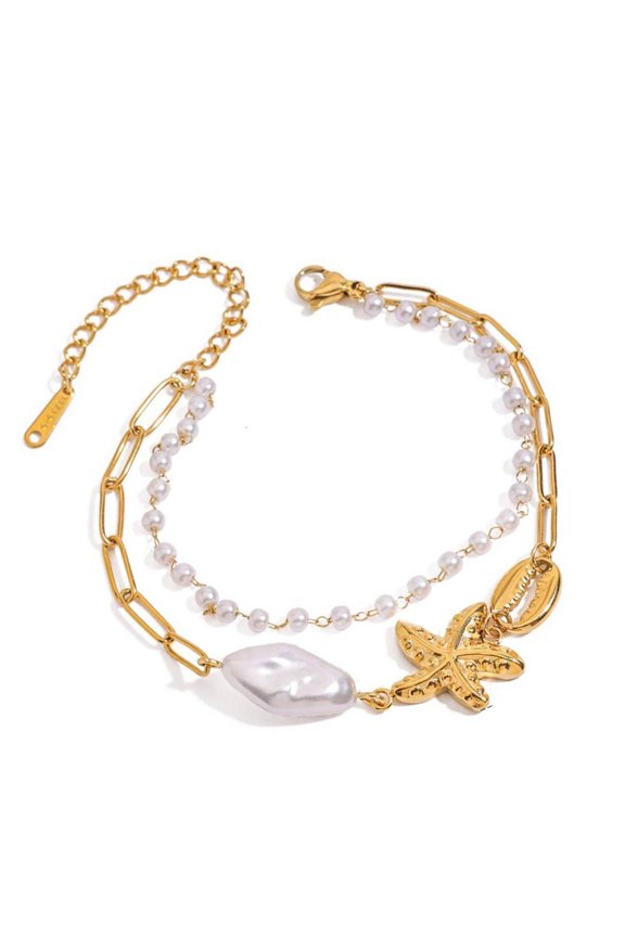 Oceanic Starfish Conch Shell Bracelet Bangle With Adjustable Closure Design