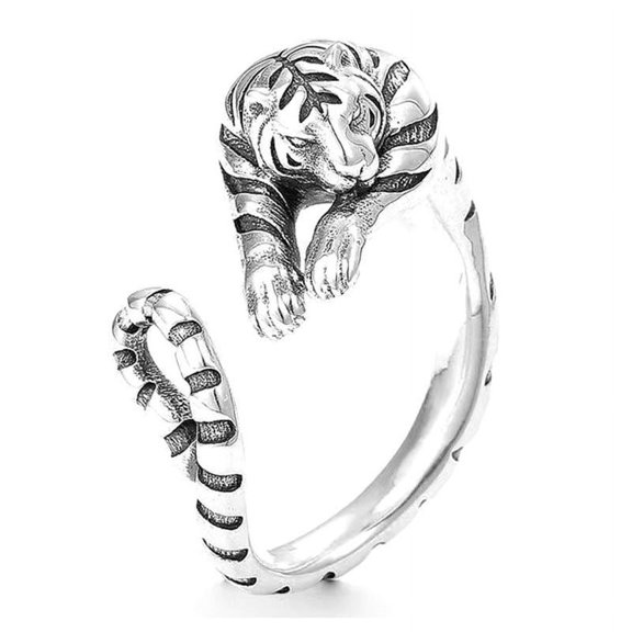 CIYISON Open Ring Personality Punk Simple Cartoon Cute Women Finger Ring Zodiac Tiger Ring Fashion Jewelry for Party New Year