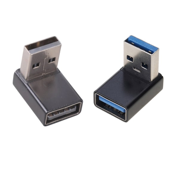 CIYISON Pack of 2pcs USB 3.0 90 Degree Up Down Male to Female Adapter 15W Power Connection Coupler for Laptops PC Black