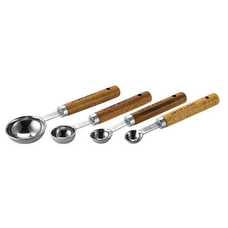 CIYISON Pack of 4 Professional Measuring Spoon with Wood Handle Kitchen Tool Cooking Measuring Cups Powder Measuring Spoon