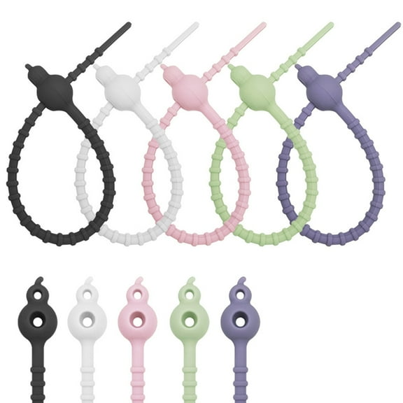 CIYISON Pack of 5 Silicone Rubber Cable Ties Easy to Use Wire Organizers for Household and Office Cables Elastic Cord Tie