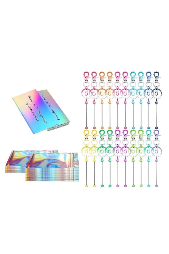 Pack of 60 Personalized Gift Crafting Set Metal Keychains With Resealable Pouches And Customizable Thank You Card
