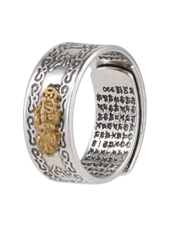 Pixiu Charms Buddhist Scriptures Open Adjustable Ring Feng Shui Amulet Blessing