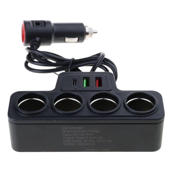 CIYISON Portable Car Charger 12V/24V Power Socket Splitter Fast Charging USB C Car Charging Adapter for Smartphones Black